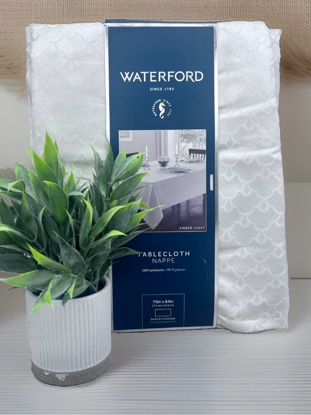 Waterford Tablecloth Oblong 70 x 84 Ember Ivory Seats 6-8 Polyester Cloth
